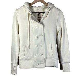 Roxy Jacket Womens Zip Button Hoodie Faux Fur Lined Ivory Off White Size S